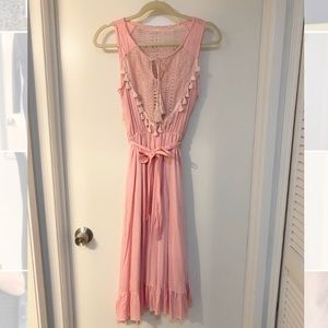 Pink Boho Tassle Lace Dress Size M NWOT